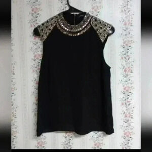 French Connection Embellished Top, Metal Beadwork, Size 2 Embroidered Boho